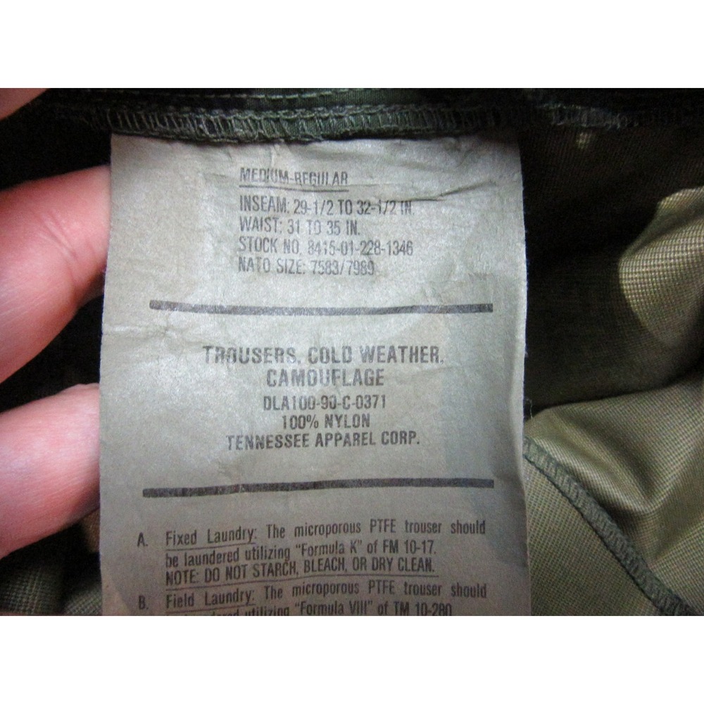 Tennessee Apparel Corp Pants Mens Medium Green Camo Gore Cold Weather Trousers - Picture 10 of 16